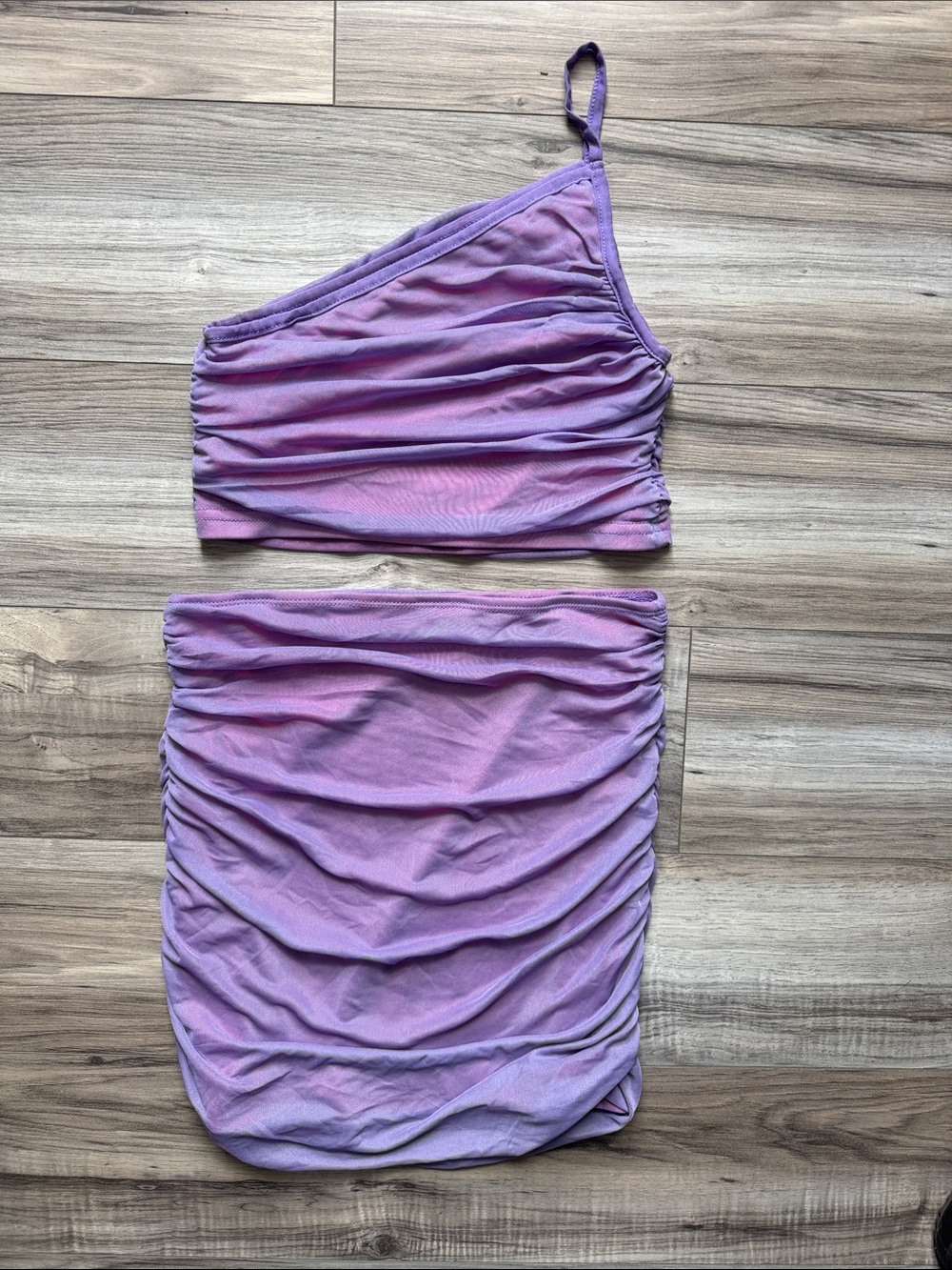 Lilac One-Shoulder Ruched Two-Piece Set - Picture 2 of 3
